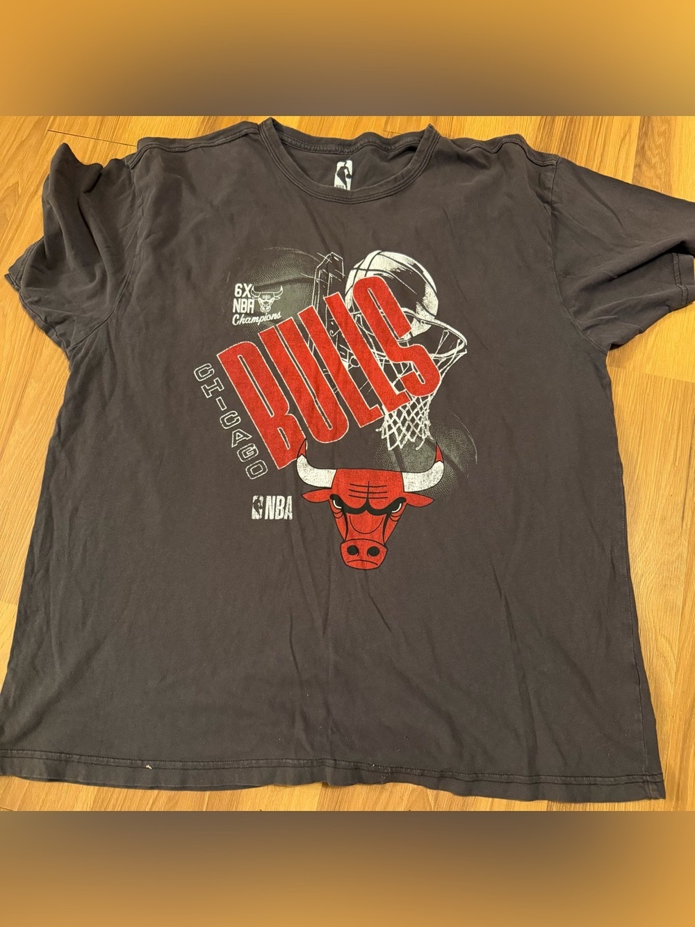 NBA Chicago Bulls Black Tee with Red & White Graphics